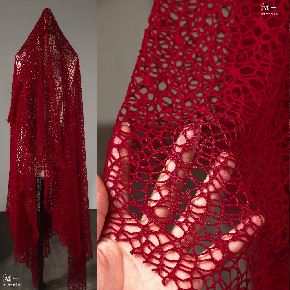 نسيج شبكي مجوف أحمر غير منتظم  - مراجعة Crystal Mesh Fabric وسعره