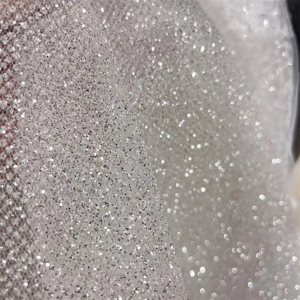 غزل شبكي لامع فضي فائق الكثافة - مراجعة Crystal Mesh Fabric وسعره