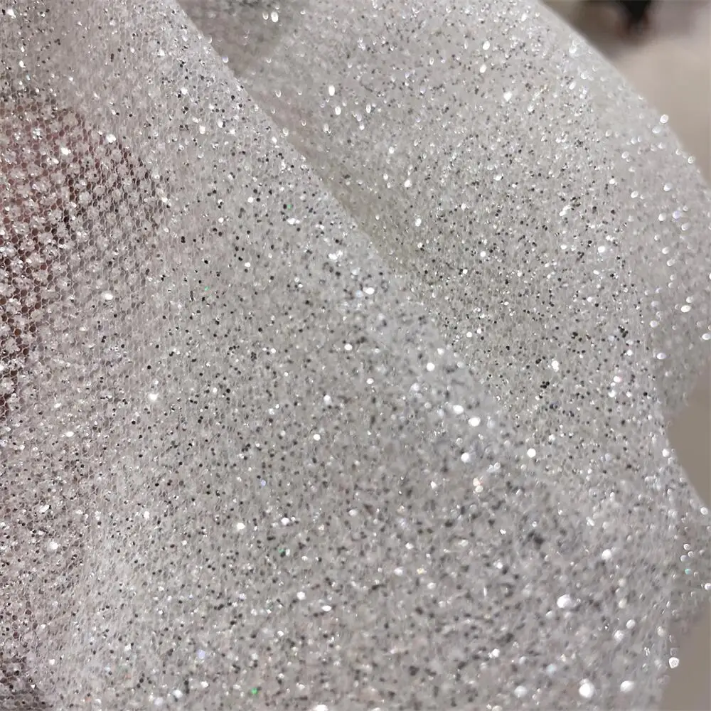 غزل شبكي لامع فضي فائق الكثافة - مراجعة Crystal Mesh Fabric وسعره